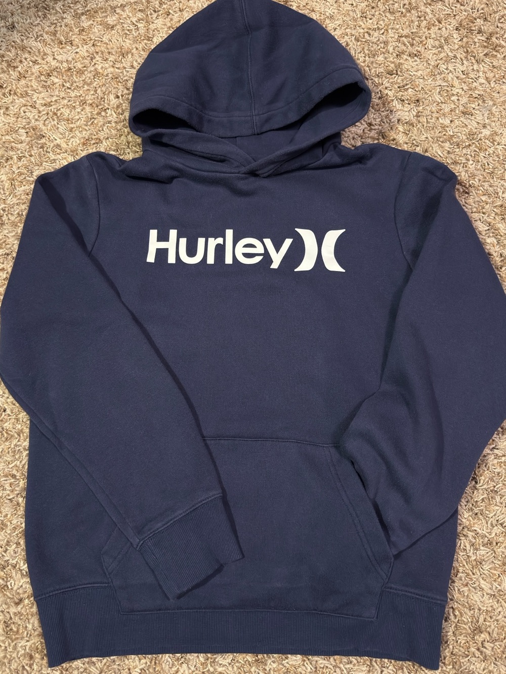 Hurley Navy Hooded Sweatshirt Kids XL Blue White Hoodie Streetwear Youth
